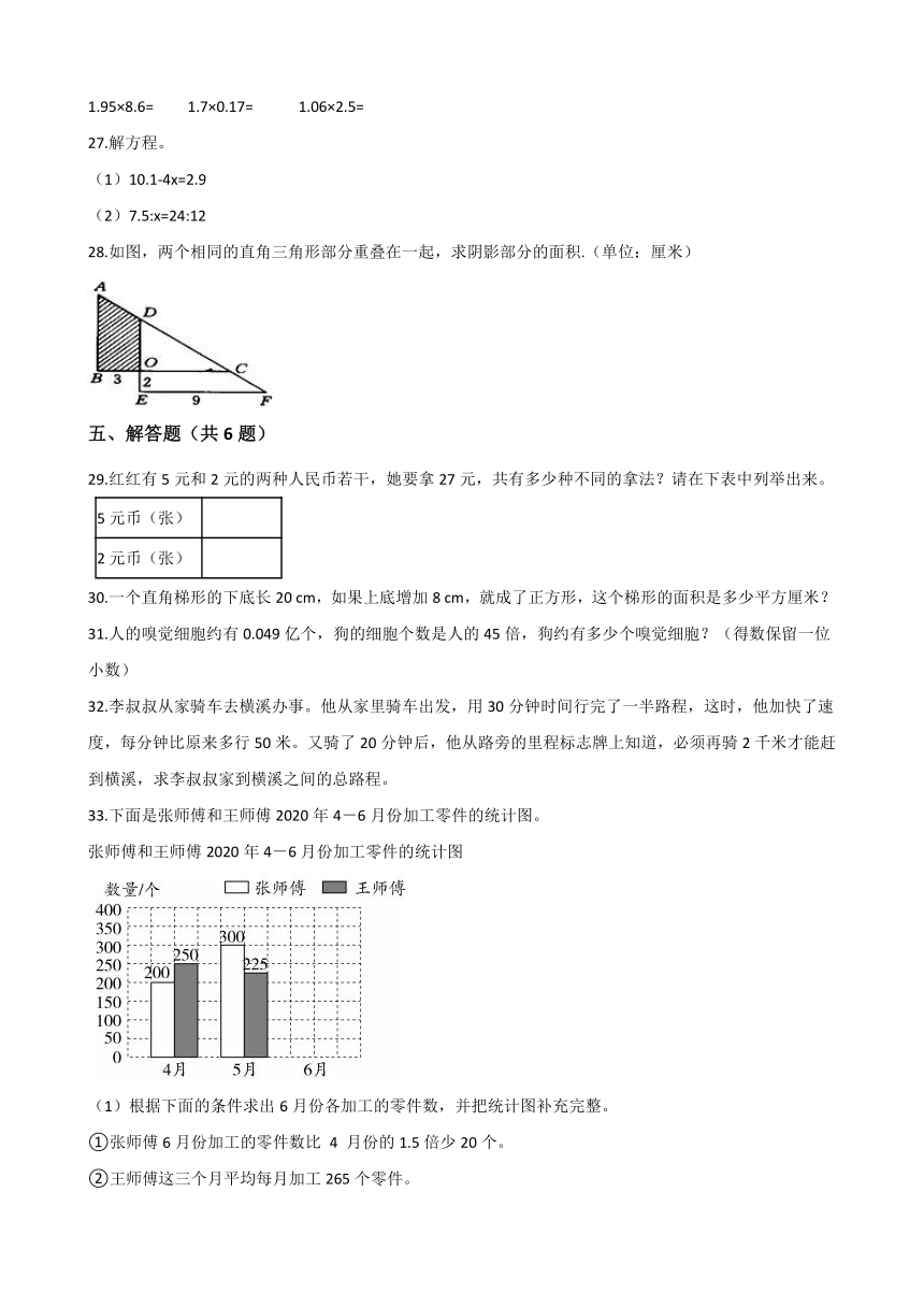 2020-2021学年北京版小学五年级上册期末考试数学试卷（含解析）