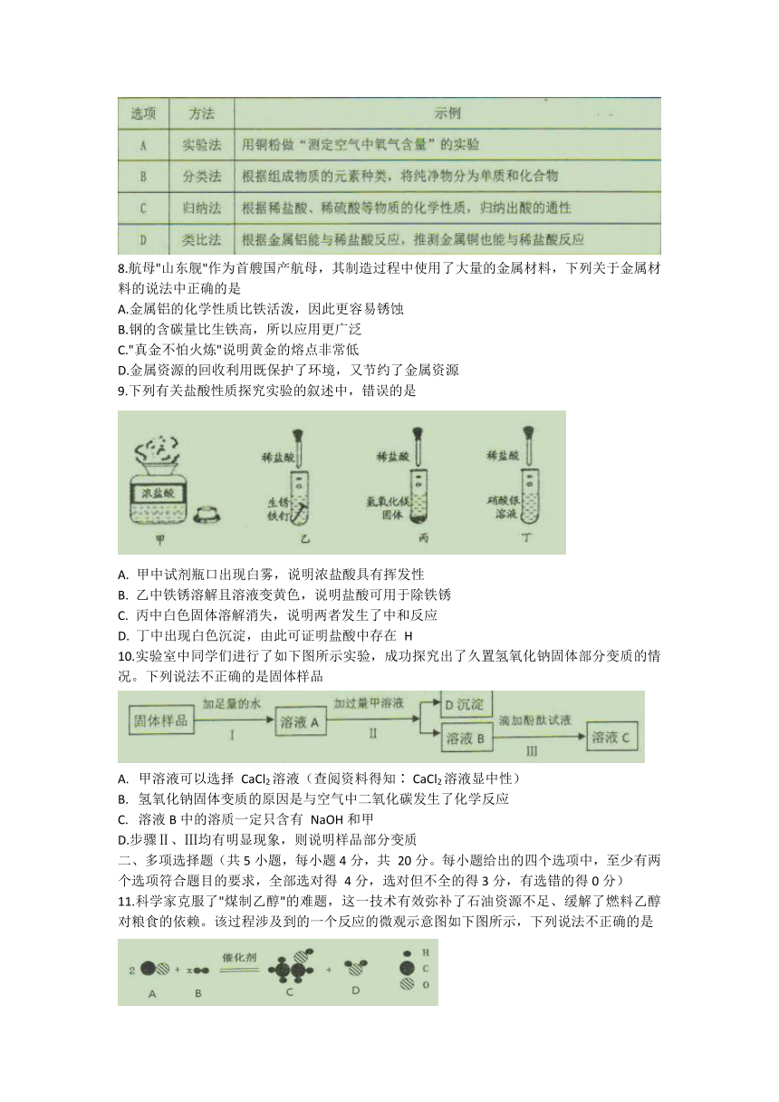 2021年山东省济南市莱芜区人教版（五四制）中考二模化学试题（word   含答案）