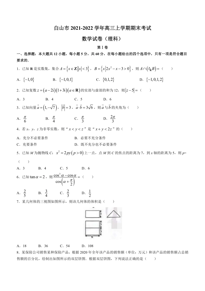 吉林省白山市2021-2022学年高三上学期期末考试数学（理）试题（Word版含答案解析）