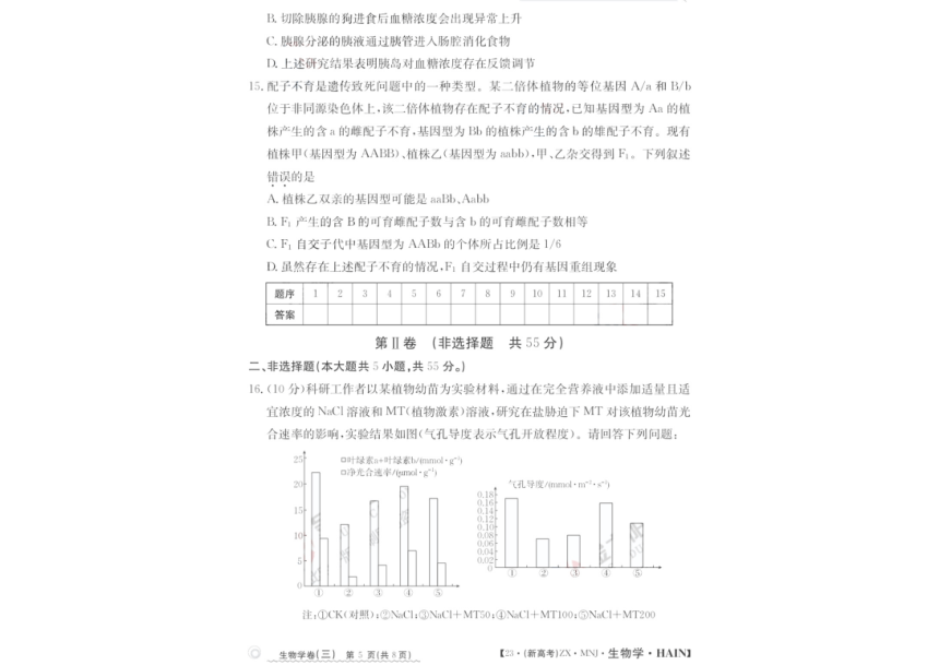 2023届海南省高三学业水平选择性考试模拟（三）生物试题（PDF版含解析）