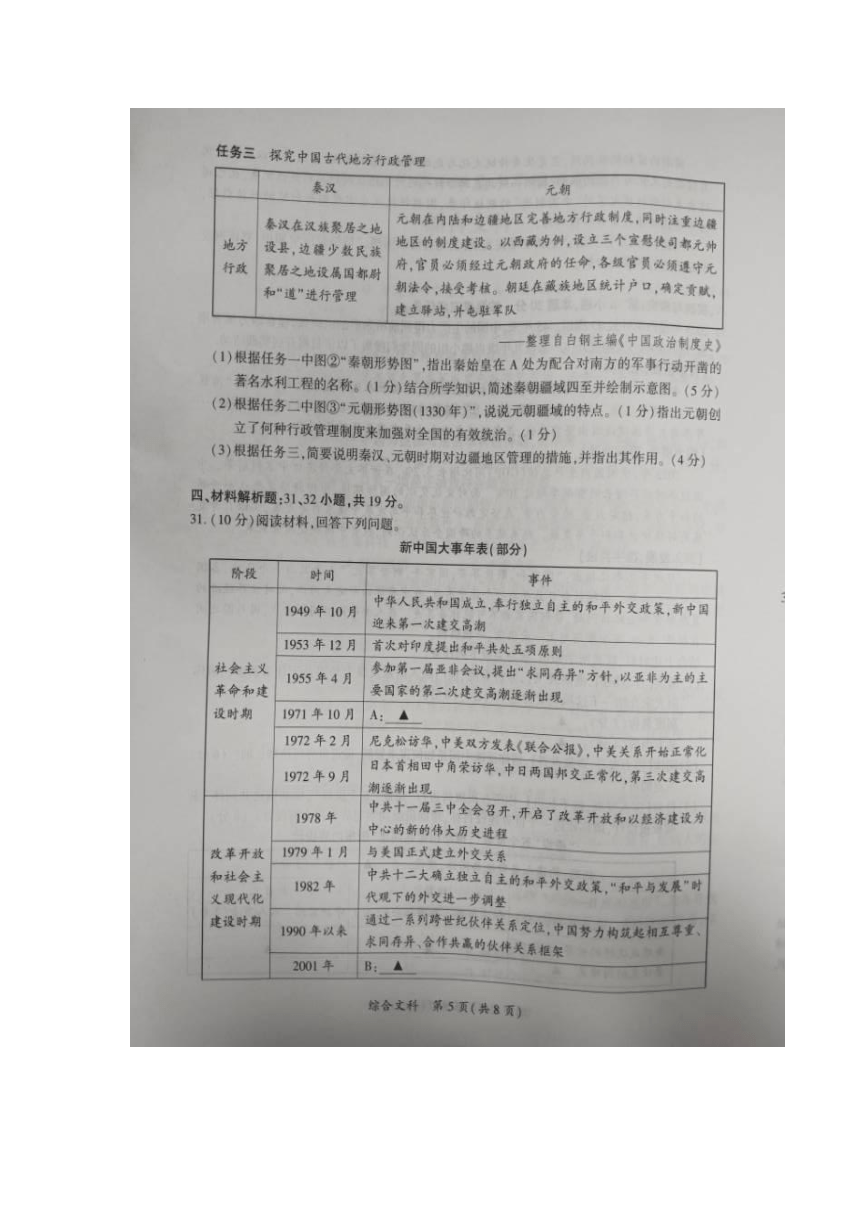 贵州省黔南布依族苗族自治州2024年九年级文综中考模拟考试试题（图片版含答案）