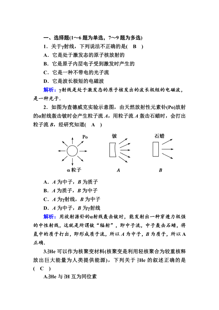 高中人教版物理选修3-5课后提升作业 19-1 原子核的组成 Word版含解析