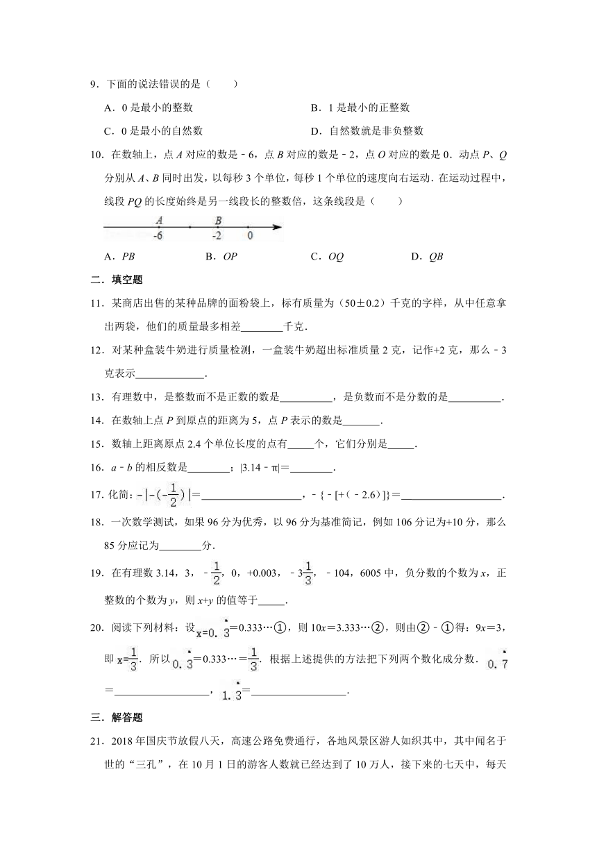 2021-2022学年 苏科新版 七年级上册数学 第2章 有理数 单元测试卷（Word版 含解析）