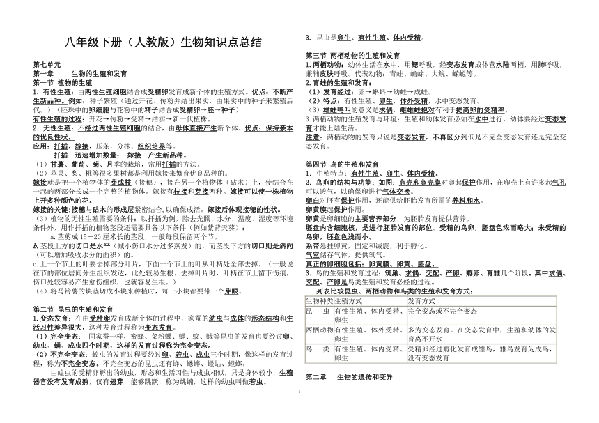 人教版八年级下册生物知识点总结（Word版）