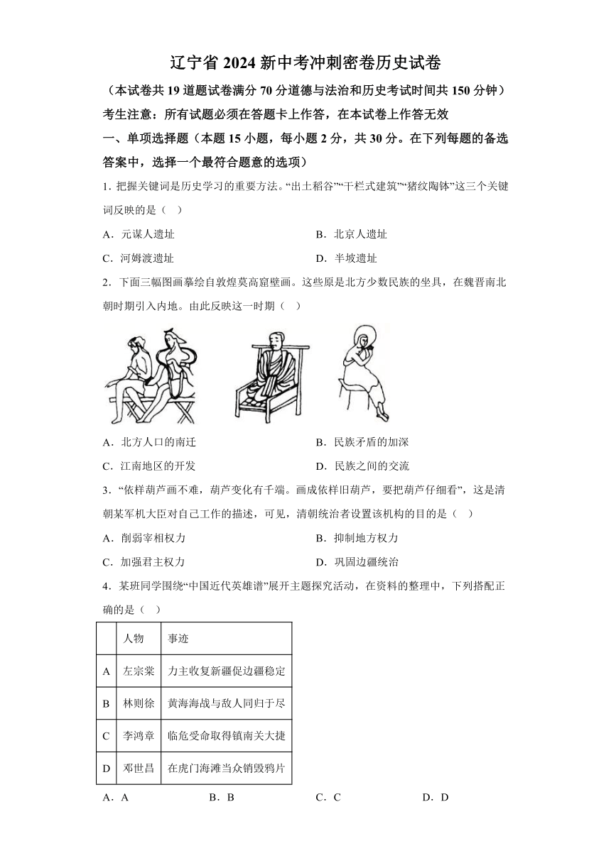 2024年辽宁省沈阳、大连部分学校新中考冲刺密卷历史试题（含解析）