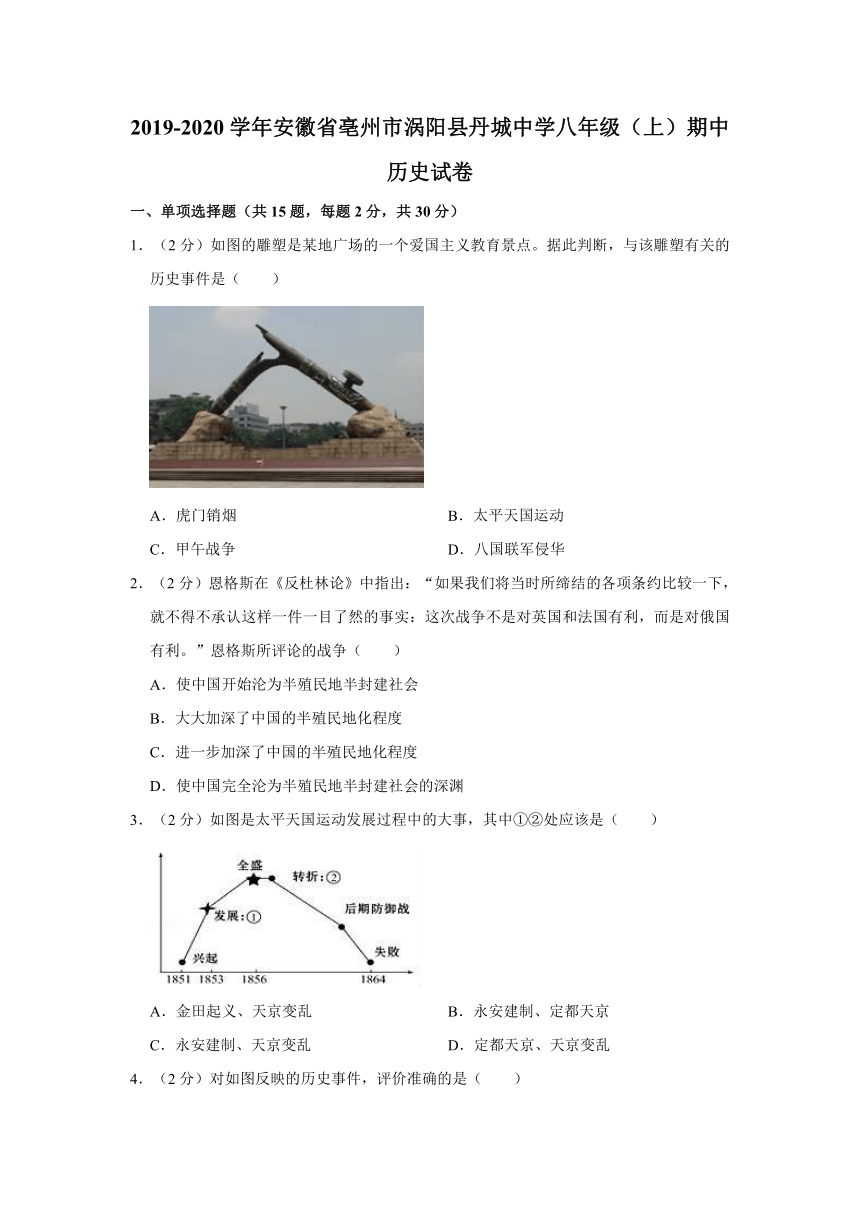 2019-2020学年安徽省亳州市涡阳县丹城中学八年级（上）期中历史试卷（含解析）