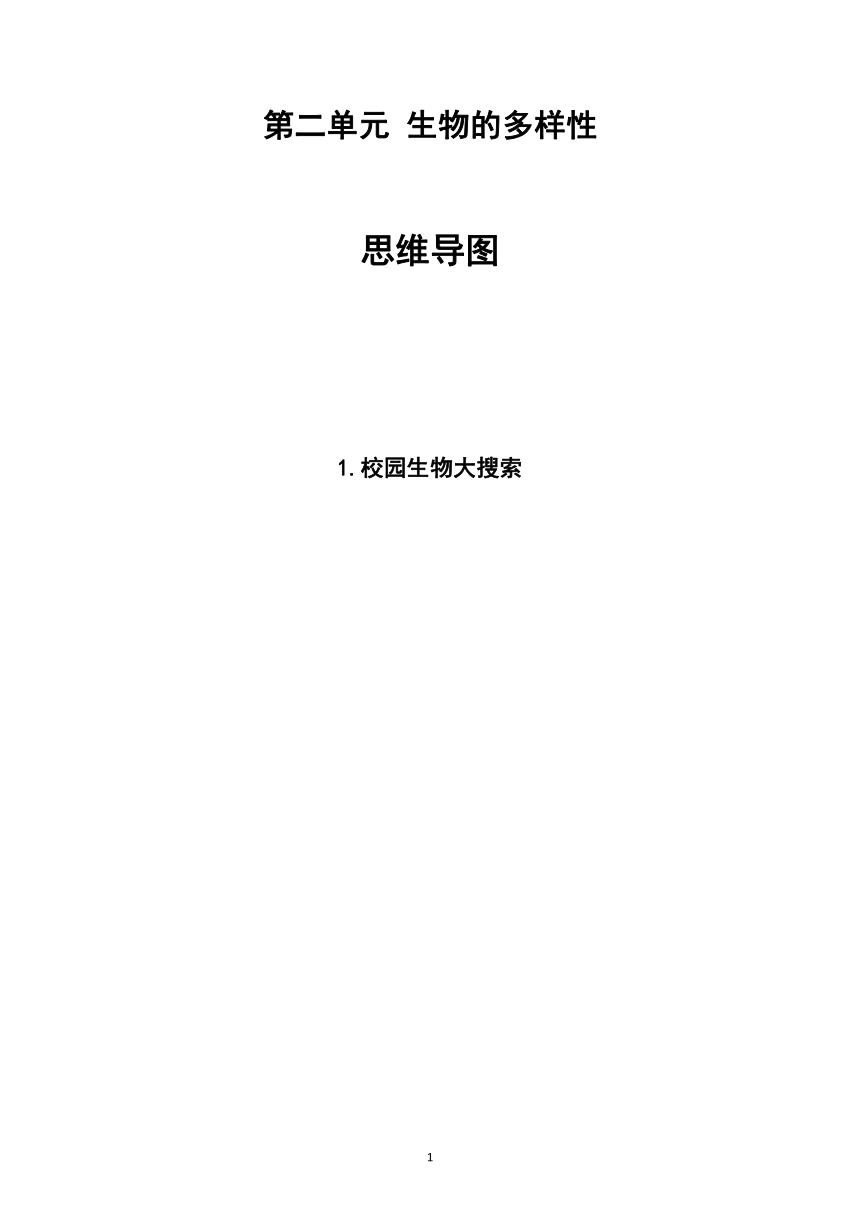 教科版（2017秋）六年级下册科学第二单元《生物的多样性》思维导图（共7课）（素材）