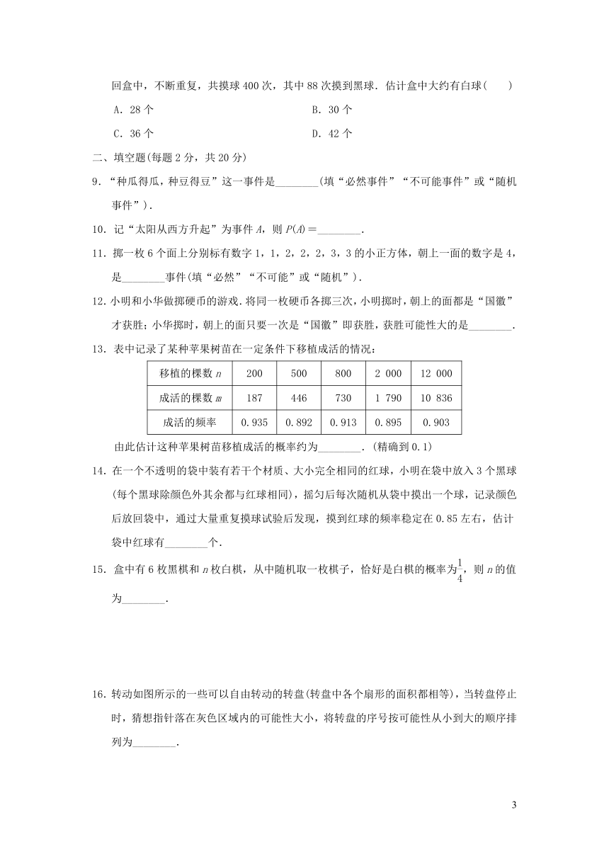 苏科版八年级数学下册第8章认识概率达标检测卷（word版，含答案）