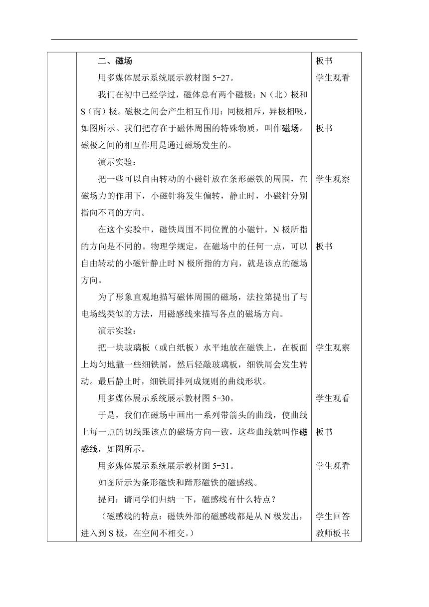 人教版物理（中职）通用类 5.3 磁场 磁感强度 教案（表格式，2课时）