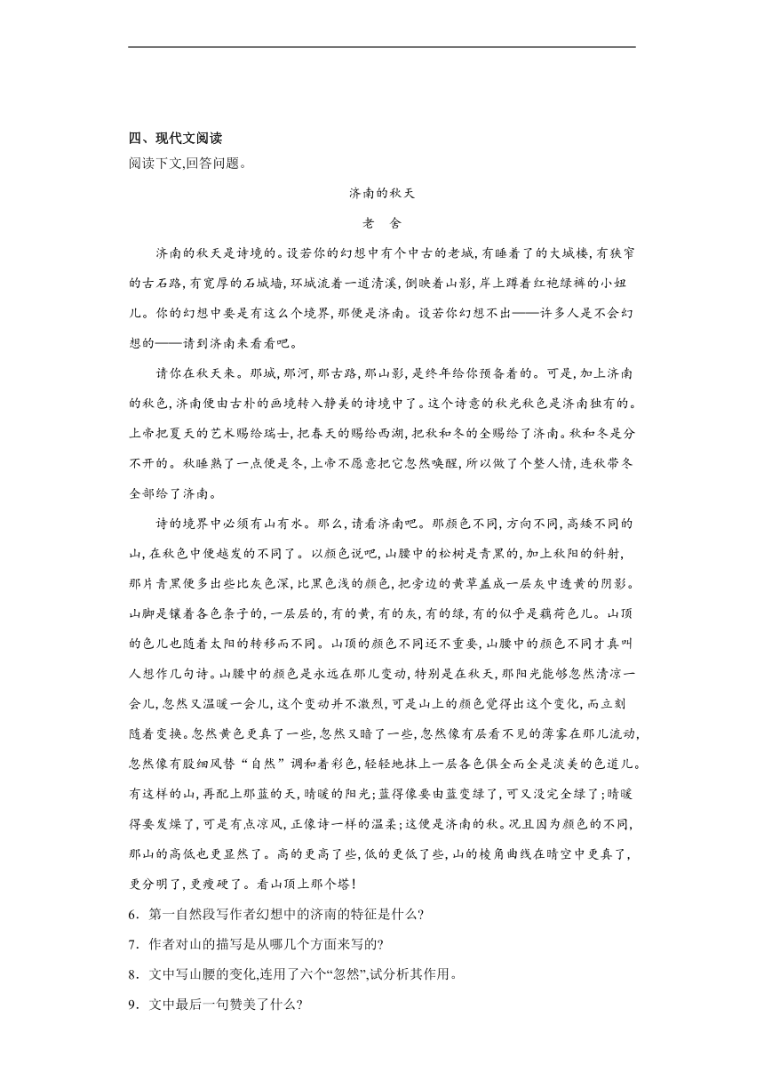 2024年中考语文一轮复习试题——七年级练习（三）（含答案）