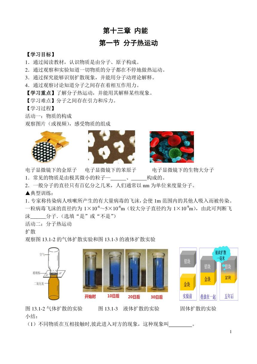 【人教版】物理九年级全册 13.1 分子热运动 学案（pdf版，无答案）