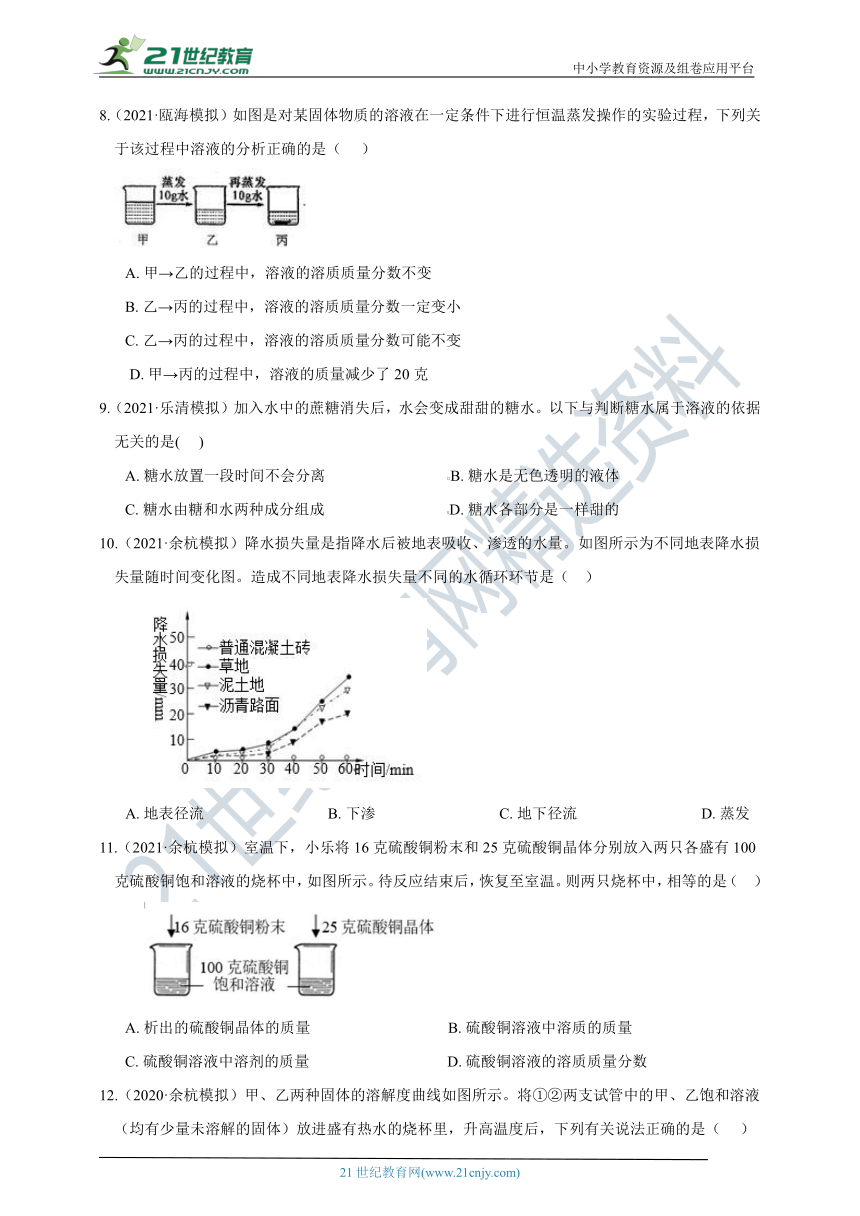 2021年最新一模二模试题重组 08 水的组成与溶液（含答案）