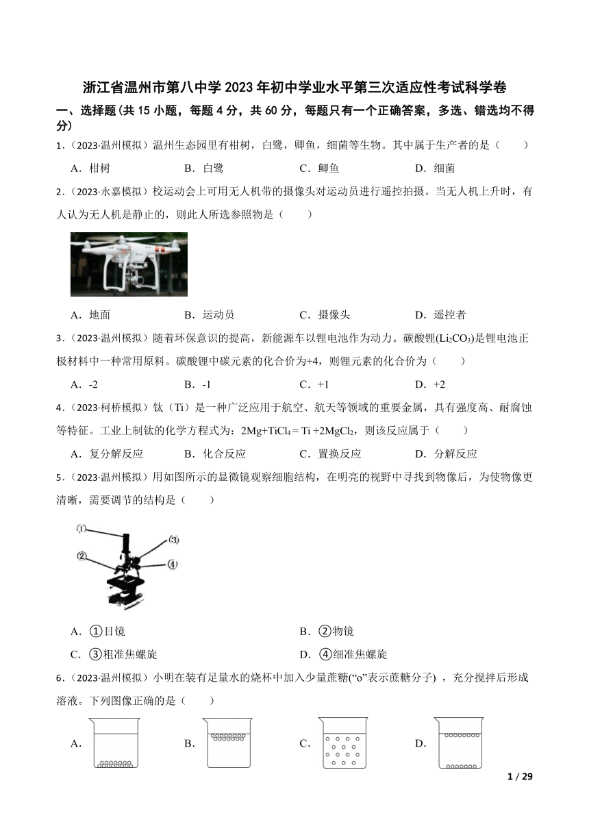 浙江省温州市第八中学2023年初中学业水平第三次适应性考试科学卷