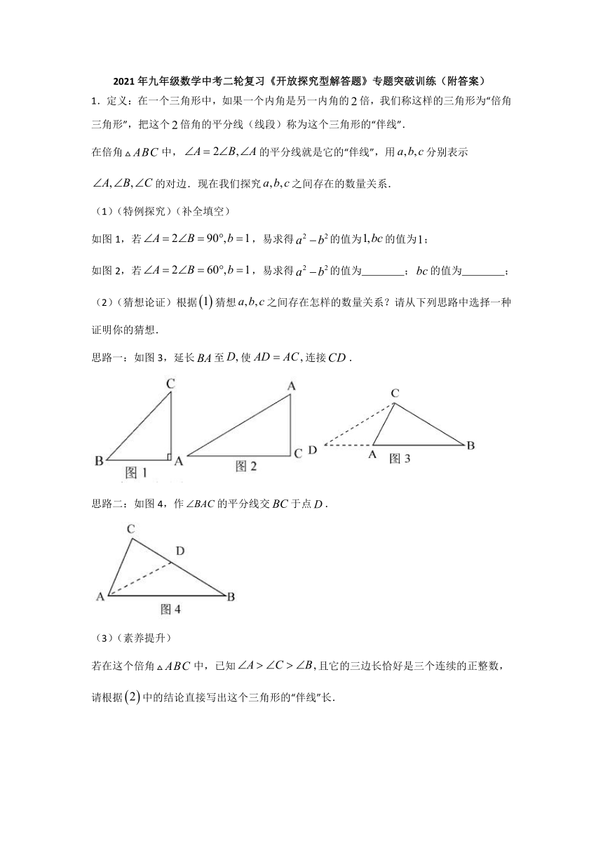2021年中考二轮复习数学九年级《开放探究型解答题》专题突破训练（Word版附答案）