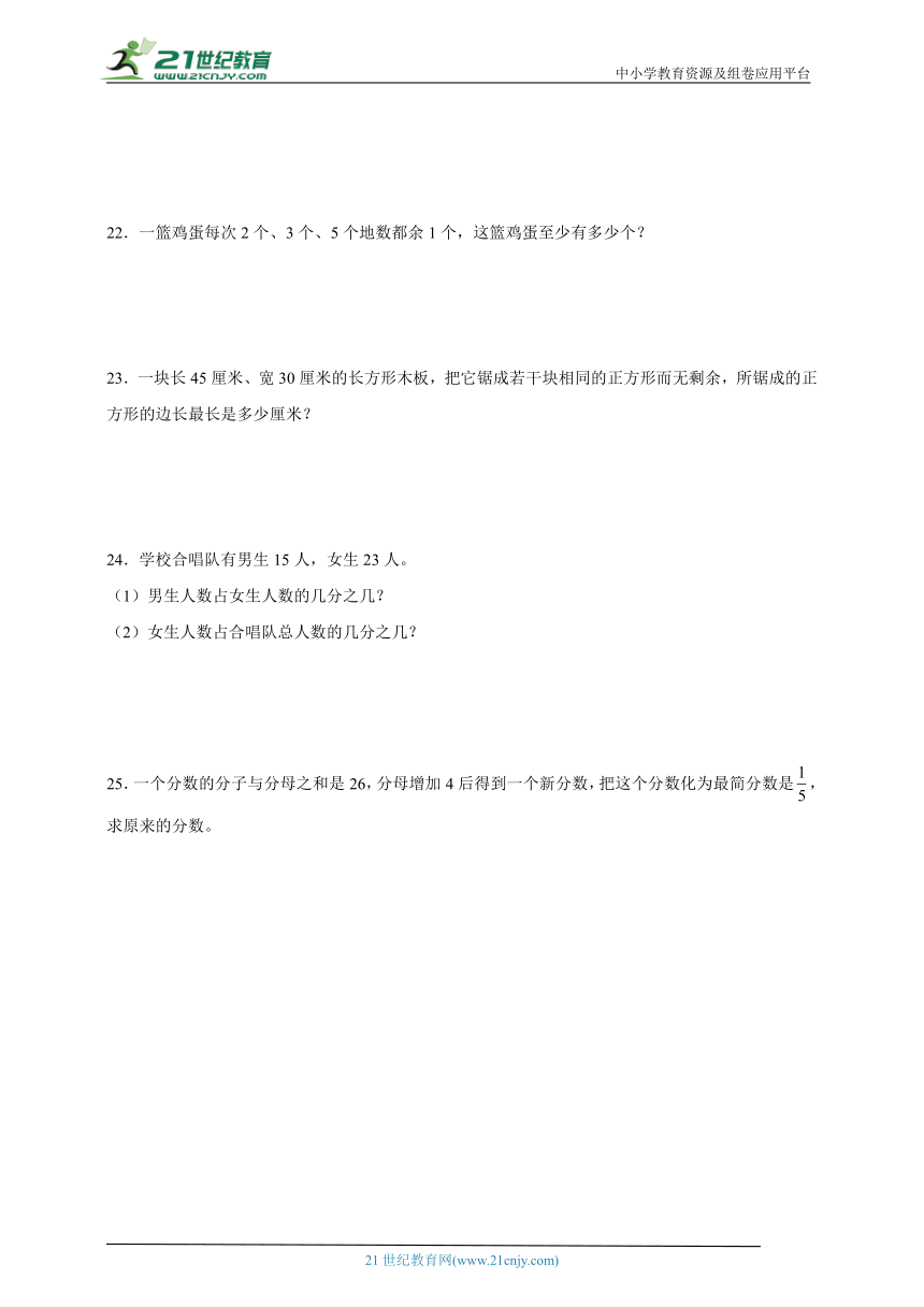 常考专题：分数的意义和性质-小学数学五年级下册人教版1（含解析）