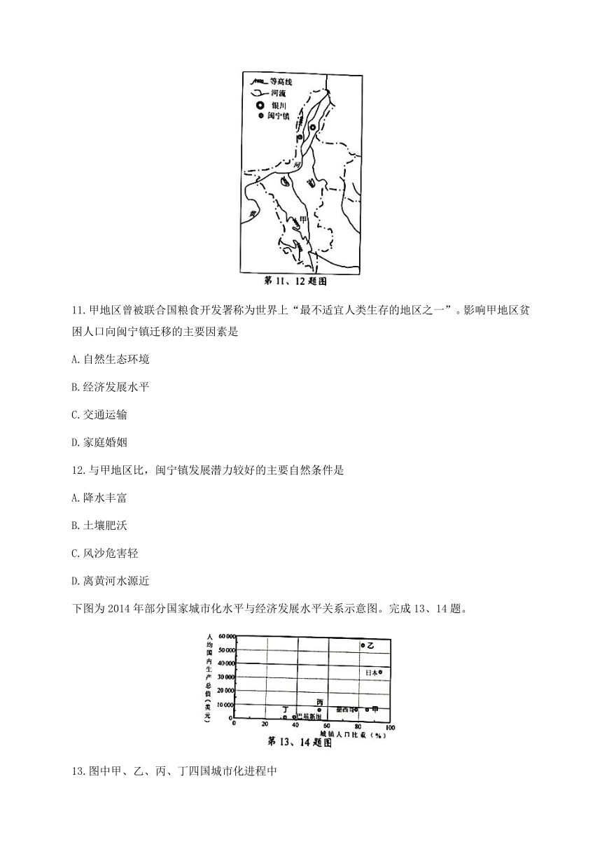 浙江省丽水、湖州、衢州三地市2021届高三下学期4月教学质量检测地理试题 Word版含答案