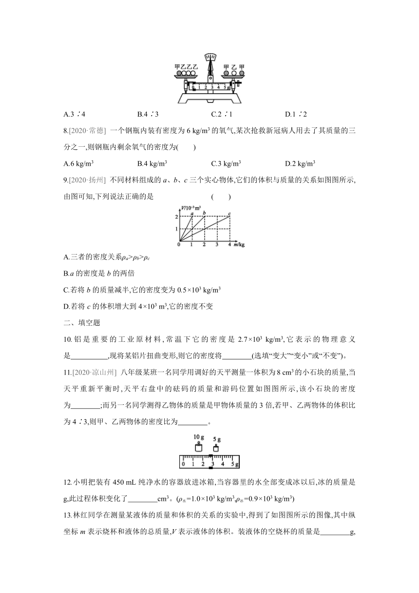 教科版物理八年级上册课课练：6.2  物质的密度（有答案）