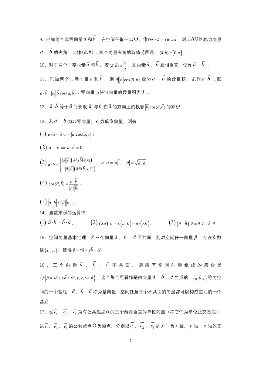 立体几何空间向量公式知识点归纳总结 素材-21世纪教育网