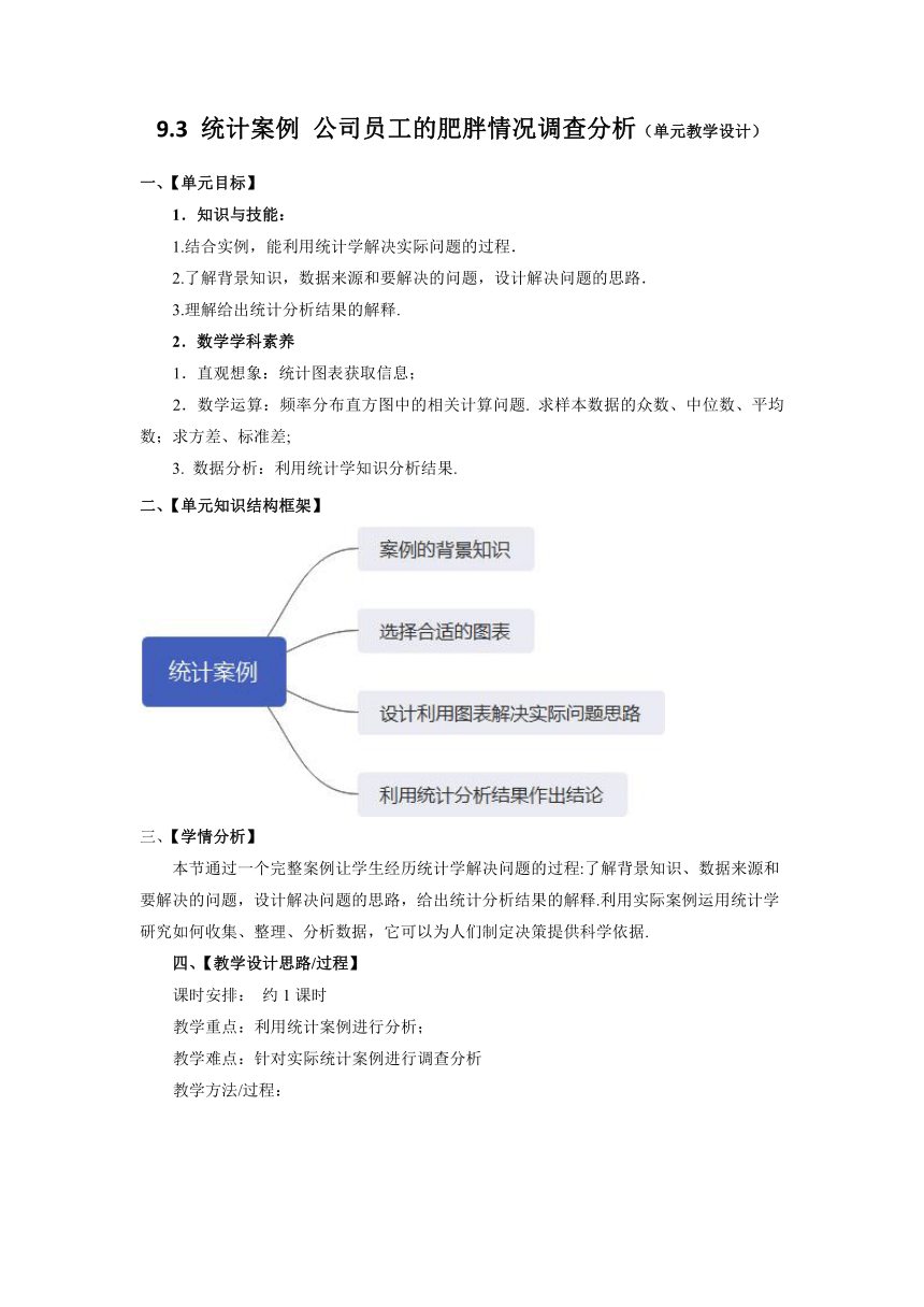 9.3 统计案例 公司员工的肥胖情况调查分析 单元教学设计