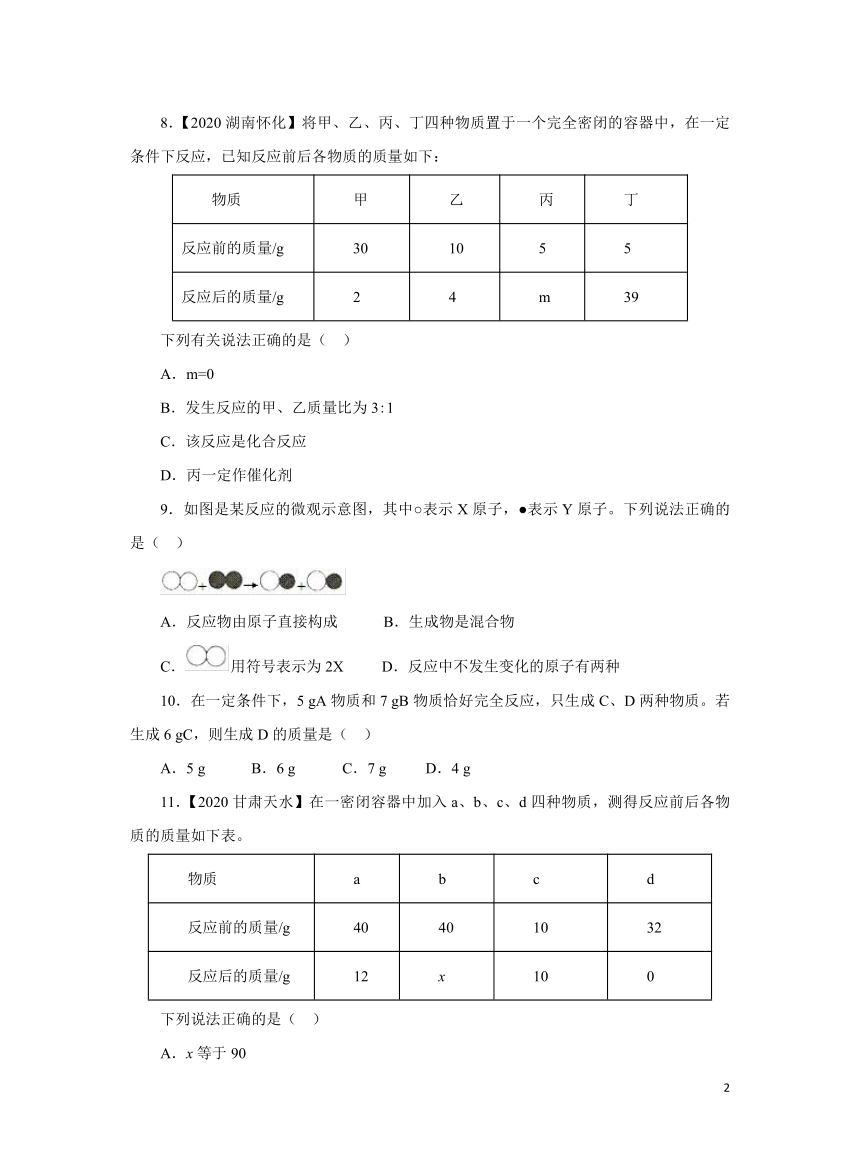 人教版九上5.1 质量守恒定律（第1课时）作业（含解析）