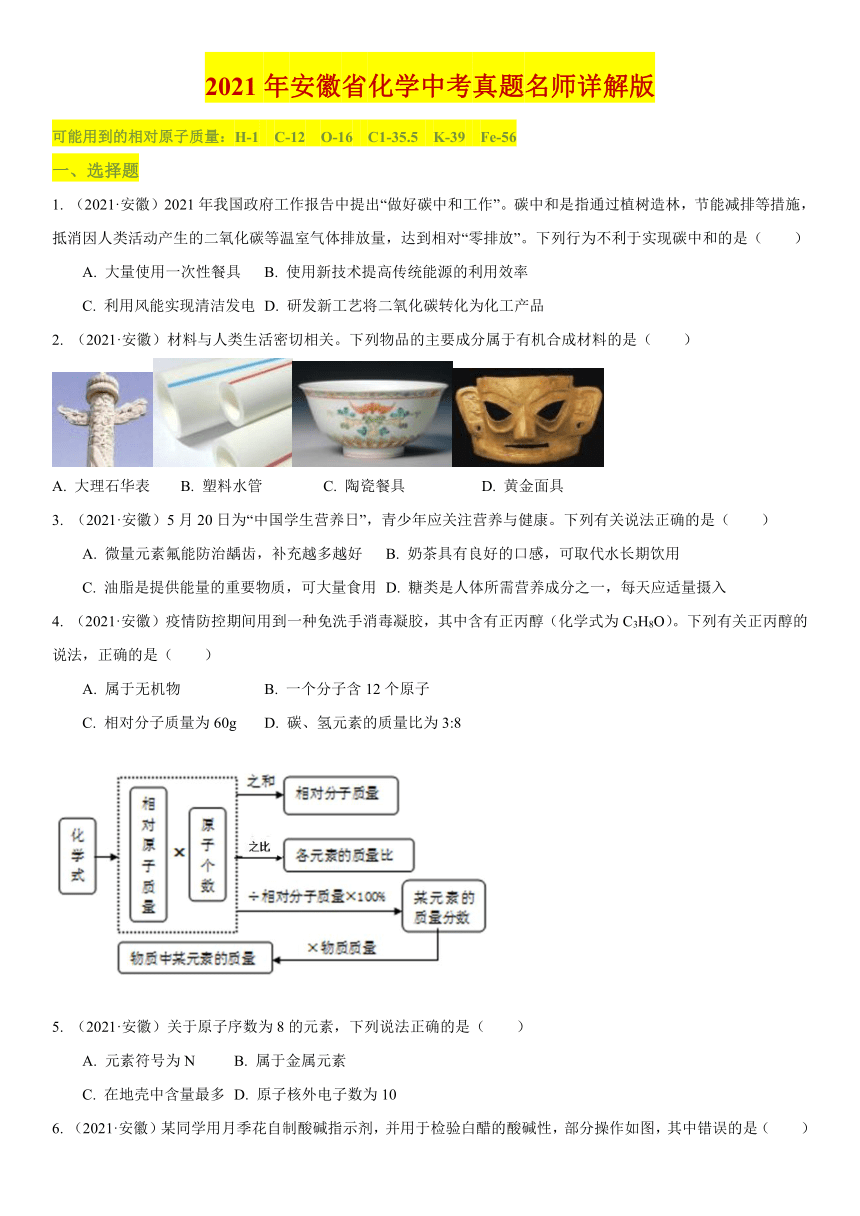 2021年安徽省中考化学真题试卷（含答案解析）