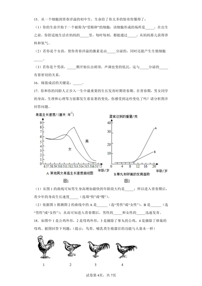 2022年浙江省中考科学专题练习：人和动物生殖与发育（含答案）