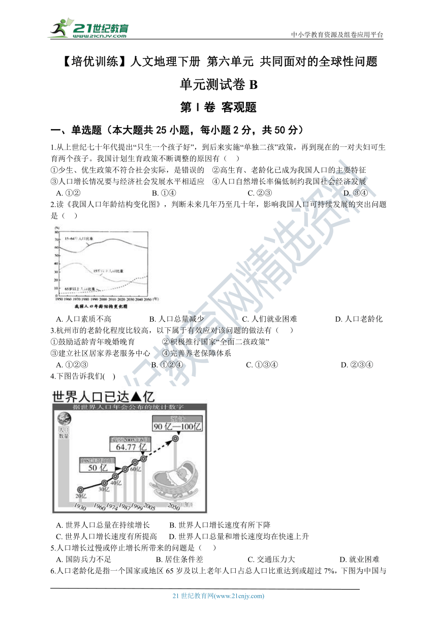 【培优训练】人文地理下册 第六单元 共同面对的全球性问题 单元测试卷B