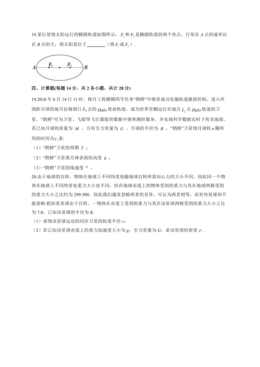 2021-2022学年 教科版（2019）必修2 第三章 万有引力定律  单元测试卷（word版含答案）