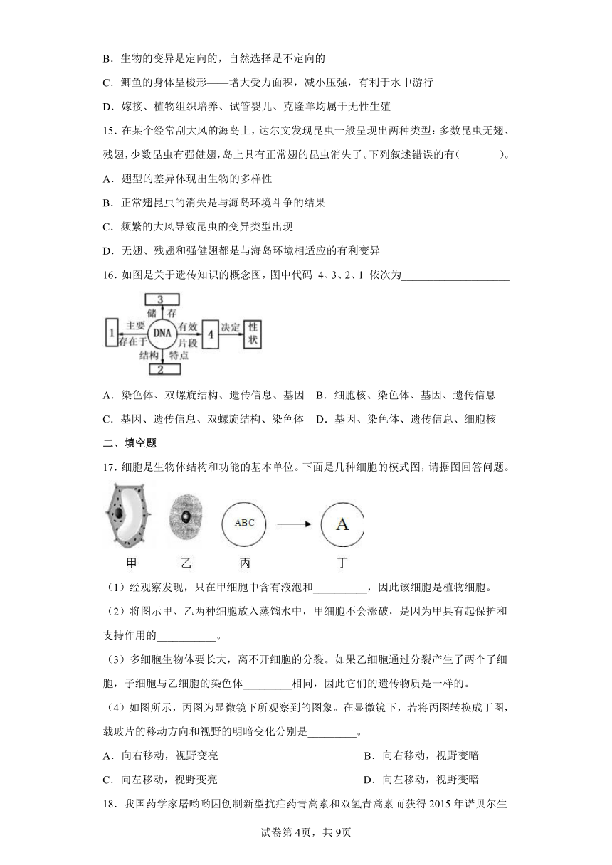 2022年浙江省中考科学专题练习：遗传与进化（含解析）