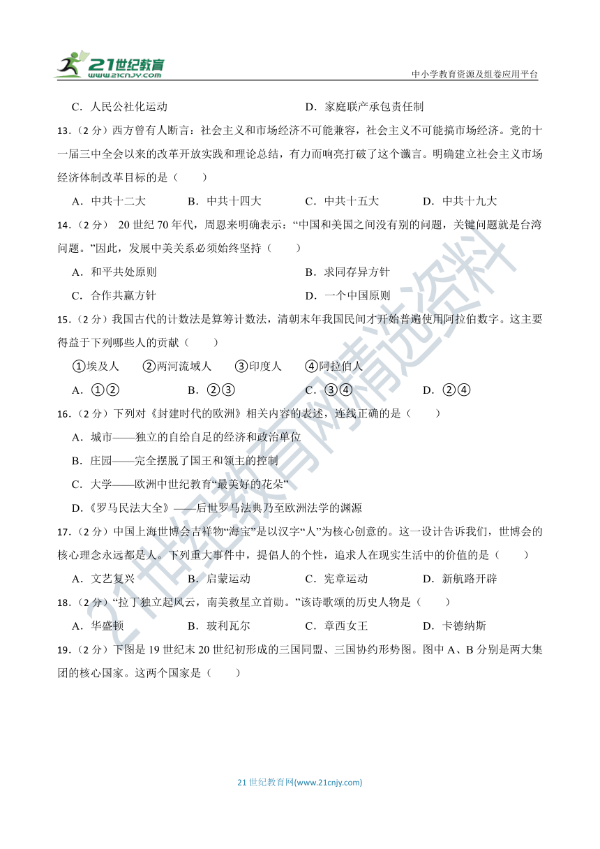 2023年江苏中考 仿真模拟 历史试卷（一）含答案