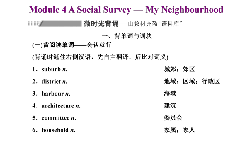 外研版 必修1 Module 4 A Social Survey — My Neighbourhood课件（59张ppt)