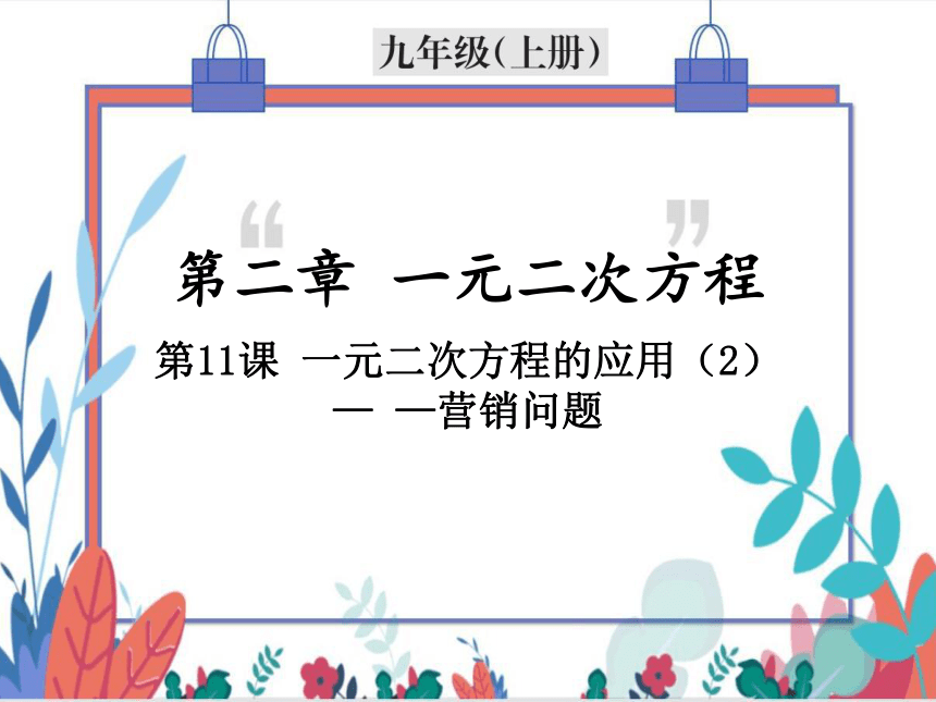 【北师大版】数学九年级（上）2.6.2 一元二次方程的应用（2）——营销问题 习题课件