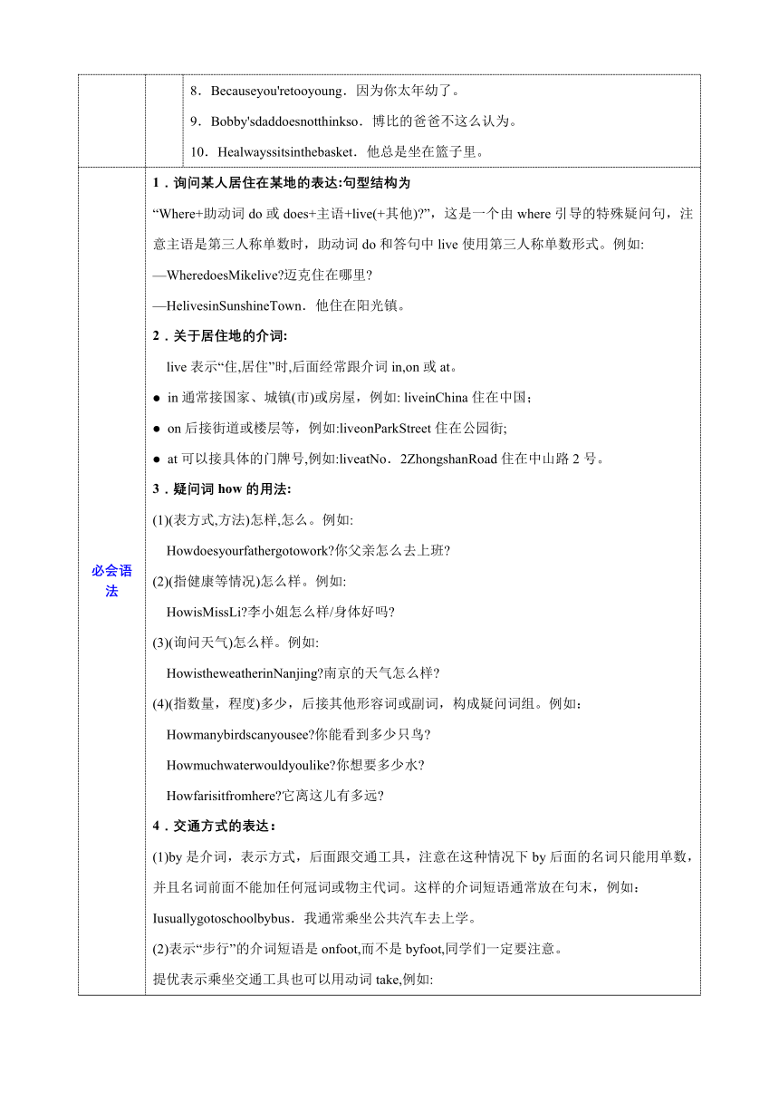 Unit 2 How do you come to school?单元重点必背知识清单+练习（含答案）