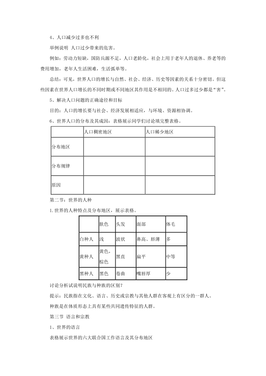 2022-2023学年湘教版地理七年级上册3章世界的居民复习与检测  教案