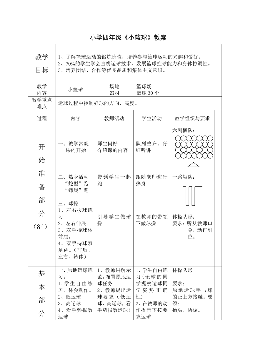 小学四年级《小篮球》教案