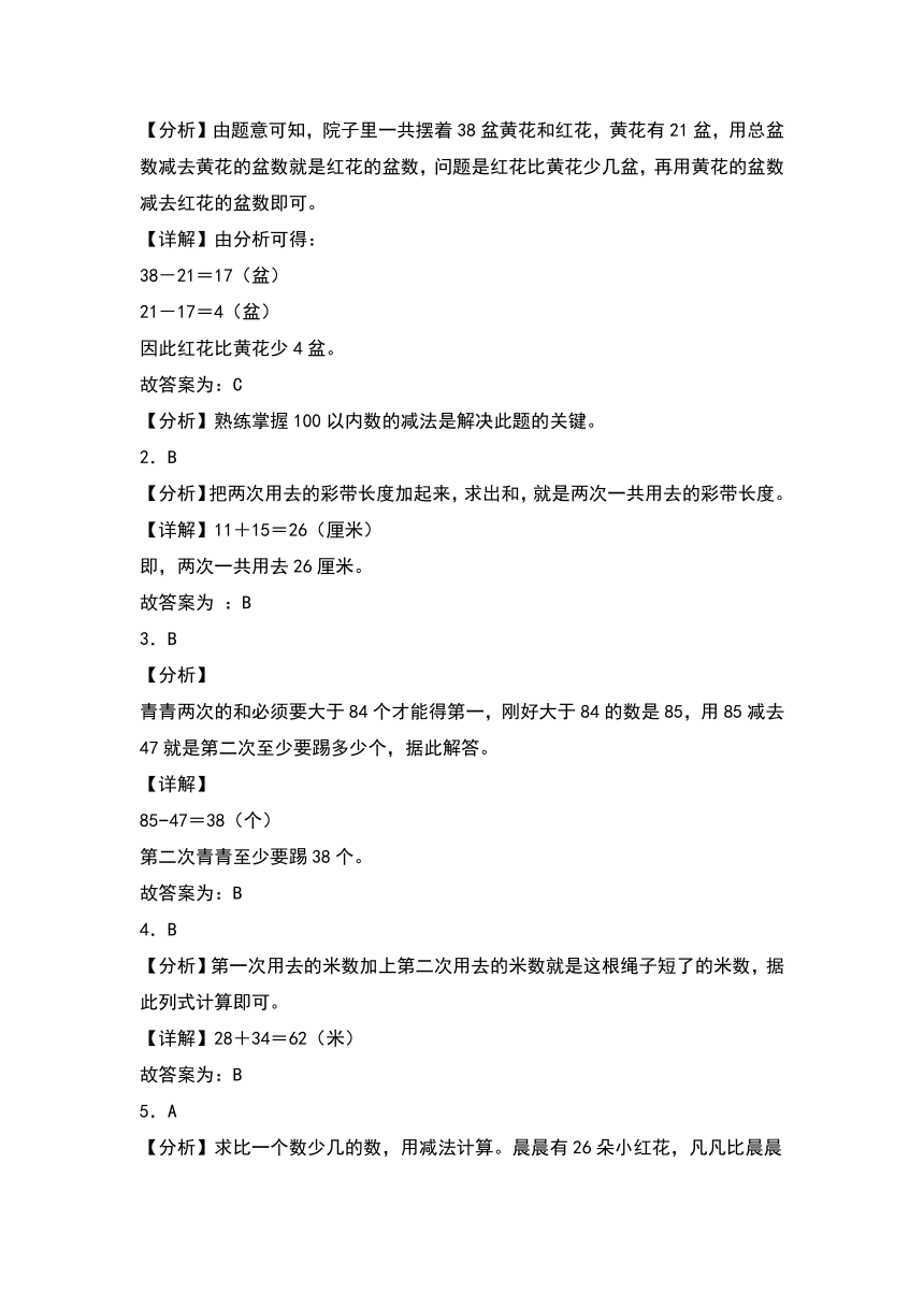 2023-2024学年数学二年级下册（苏教版）6.3解决问题 同步分层作业（带解析）