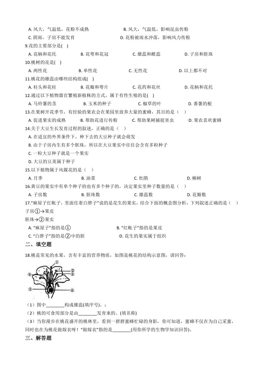 2020-2021学年华东师大版科学七年级下册7.1绿色开花植物的有性生殖和发育 同步练习(含解析)