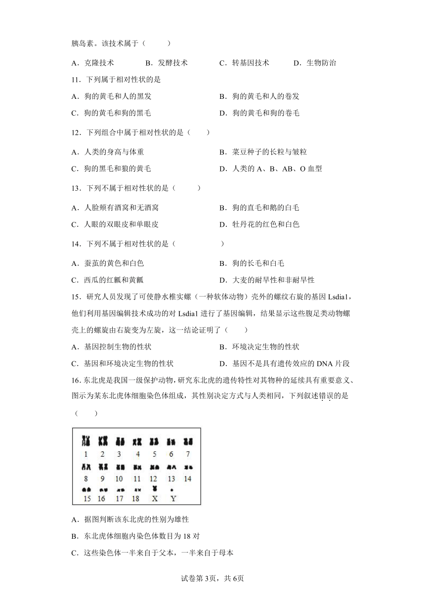 人教版八年级下册7.2.1基因控制生物的性状同步练习（word版 含解析）