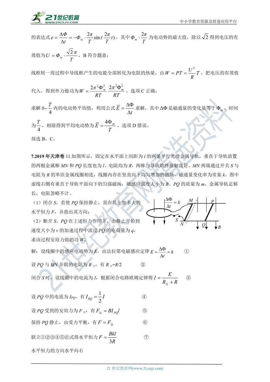 【新高考】天津市2011-2020年高考试卷分类汇编之11—电磁感应（解析卷）