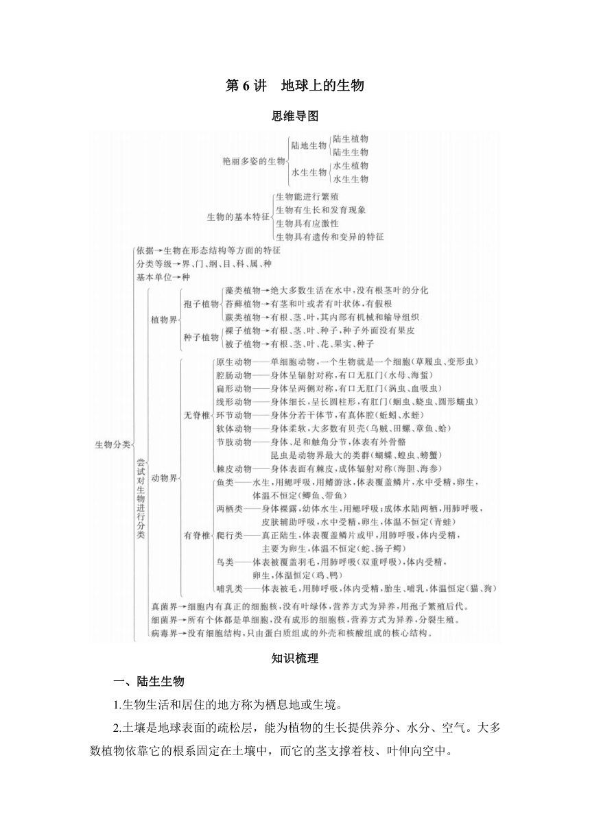 地球上的生物 2022-2023学年生物学科期末复习 北师大版七年级上册