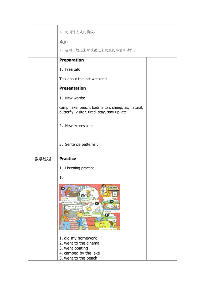 Unit 12 What did you do last weekend? SectionA 1a-2d 教案（表格式）人教版七年级英语下册