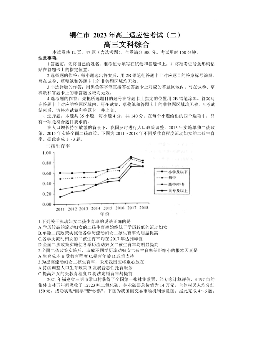 2023届贵州省铜仁市高三下学期4月第二次适应性考试文科综合试题（解析版）