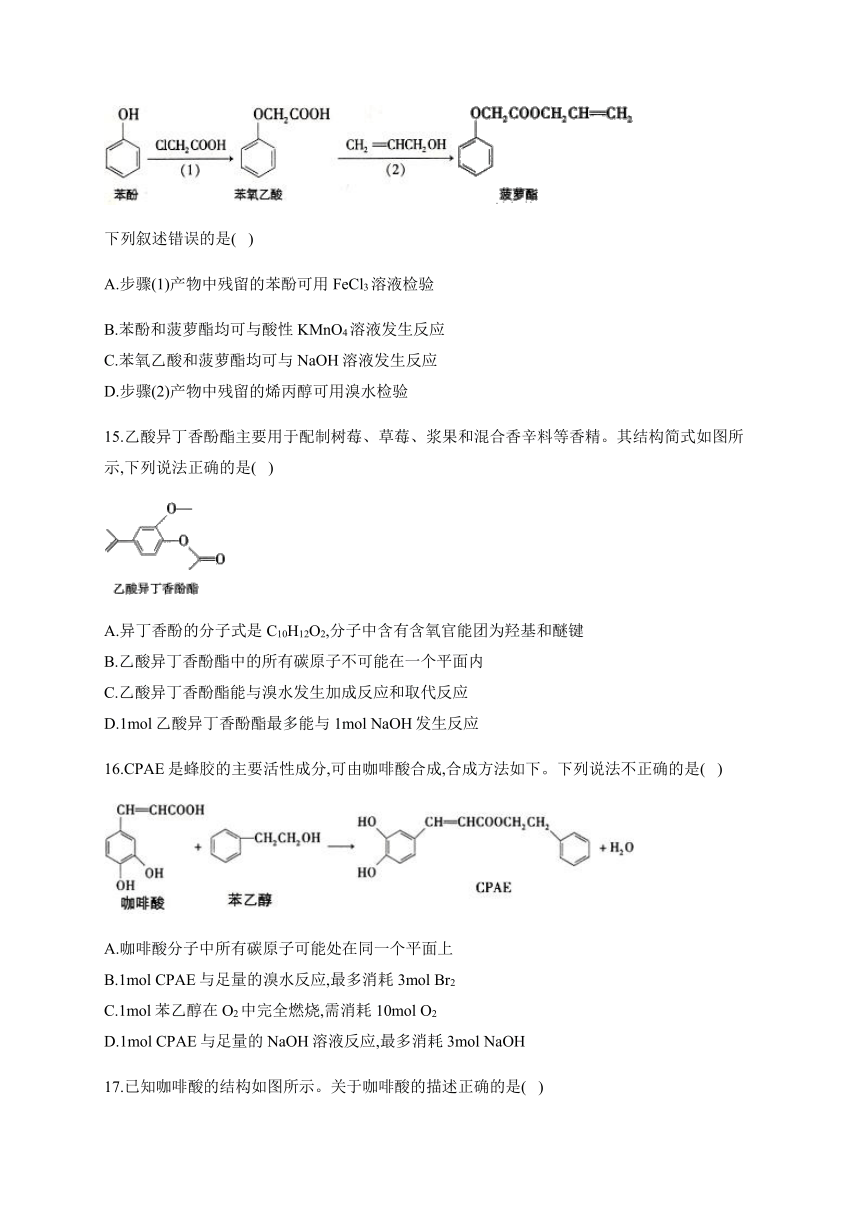 人教版（2019）化学选择性必修三 3.4 羧酸  羧酸的衍生物  小节自测（B）卷（含解析）