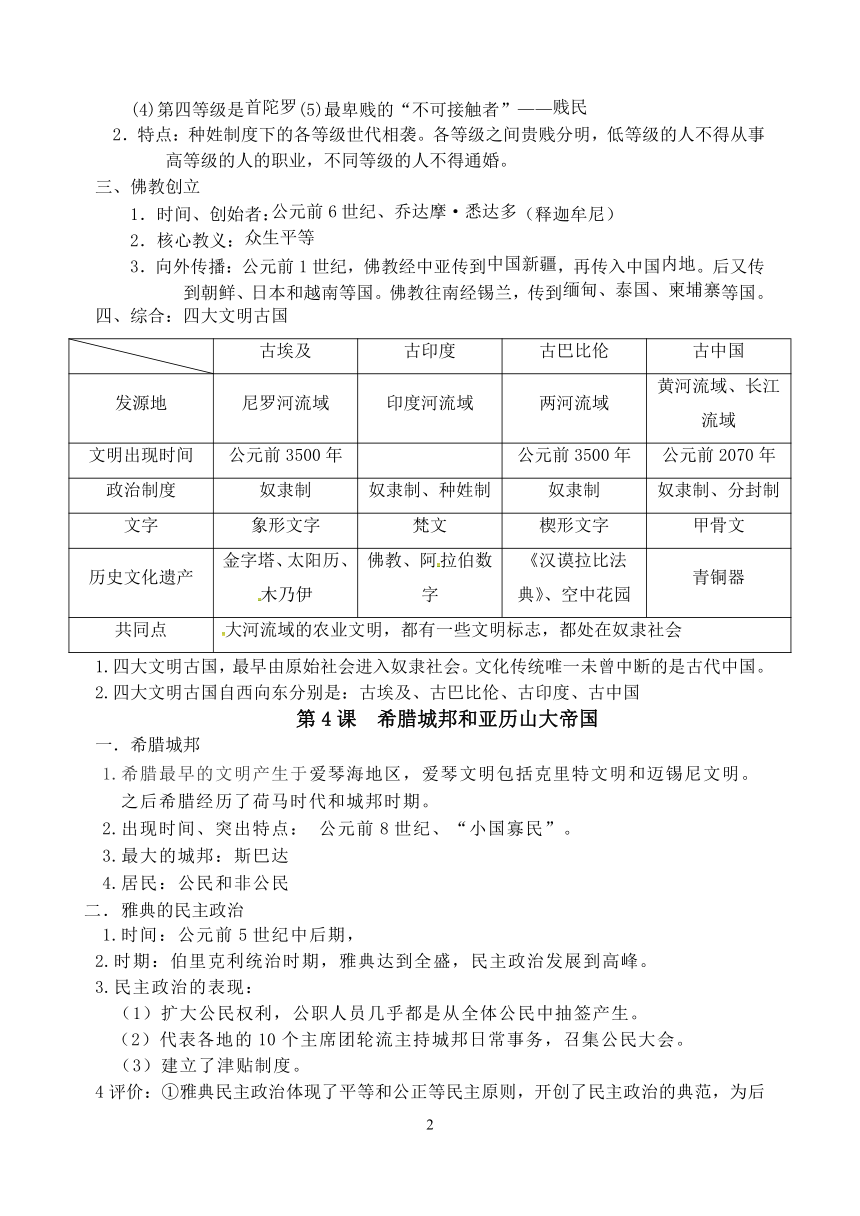 2022--2023学年度九年级历史上册全册知识点【提纲】