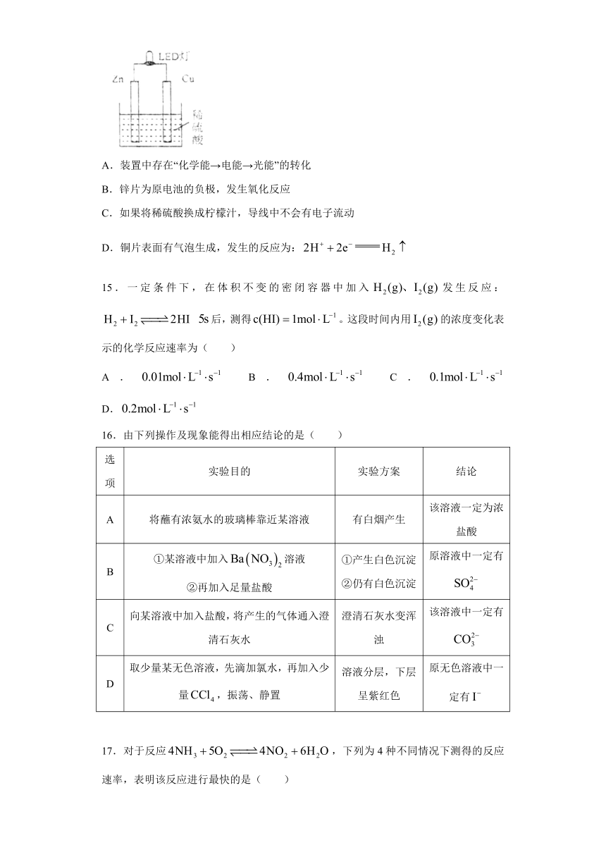 四川省成都东部新区养马高级中学2022-2023学年高一下学期5月月考化学试题（含答案）