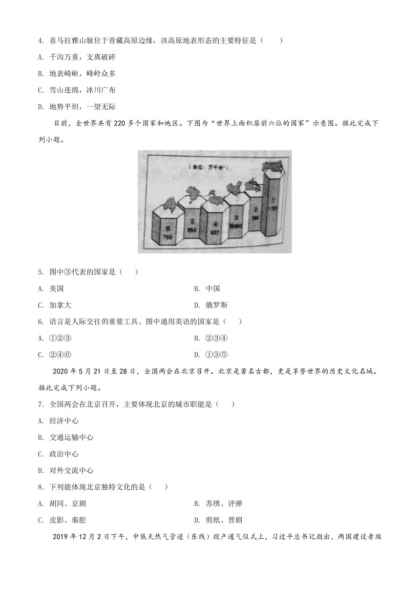 2020年山西省晋中市中考地理试卷名师详解版