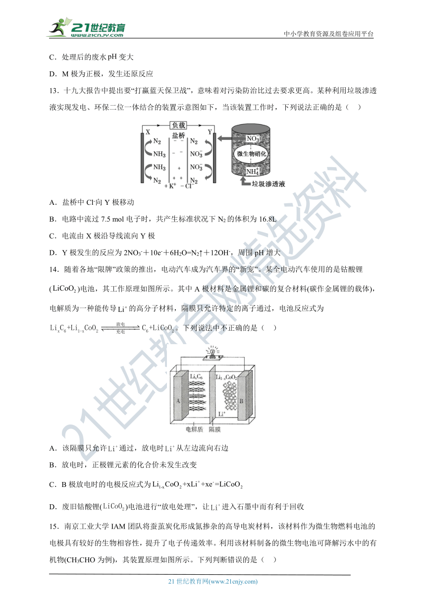 【2021-2022学年】高中化学选修4 新人教版 4.1原电池 课后培优练（含解析）