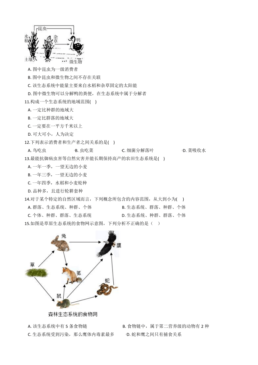 2020-2021学年华东师大版科学七年级下册 5.2生态系统  同步练习(含解析)