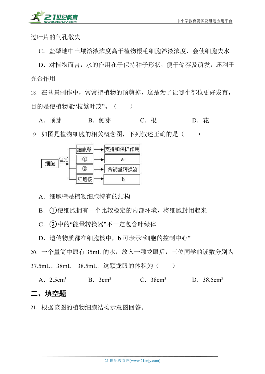 2022—2023年度七年级上册生物苏教版期末模拟试卷（三）（含解析）