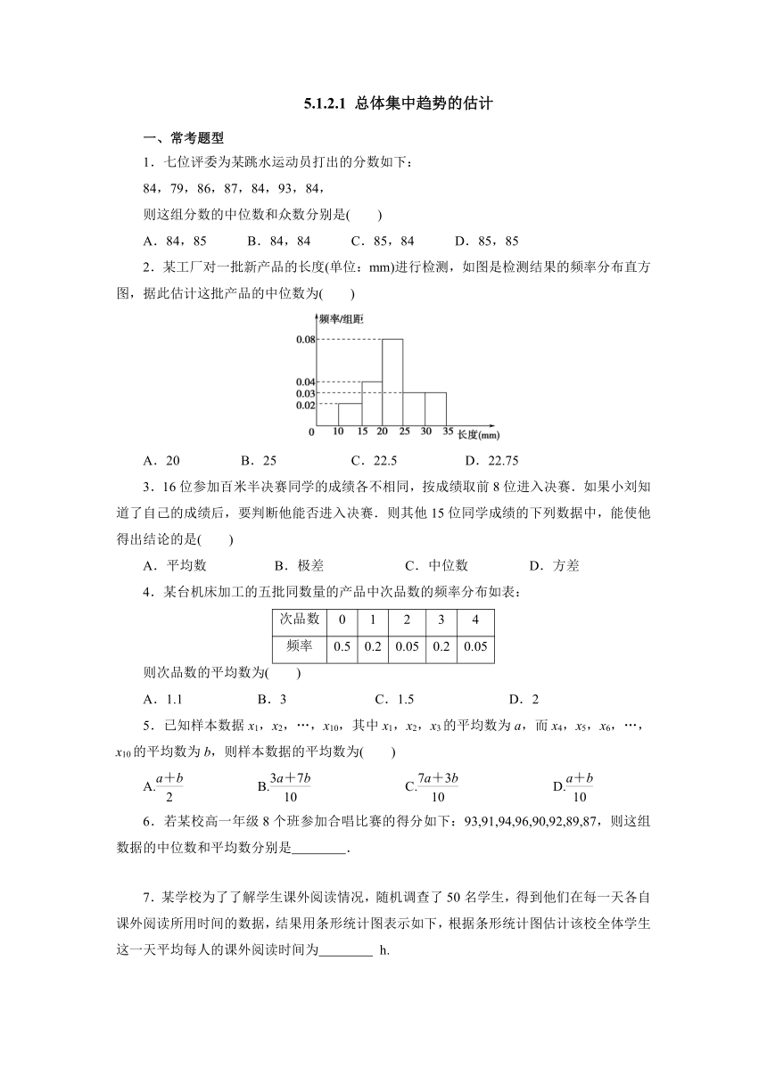 人教B版（2019）数学必修第二册5_1_2_1总体集中趋势的估计课后培优练（含解析）